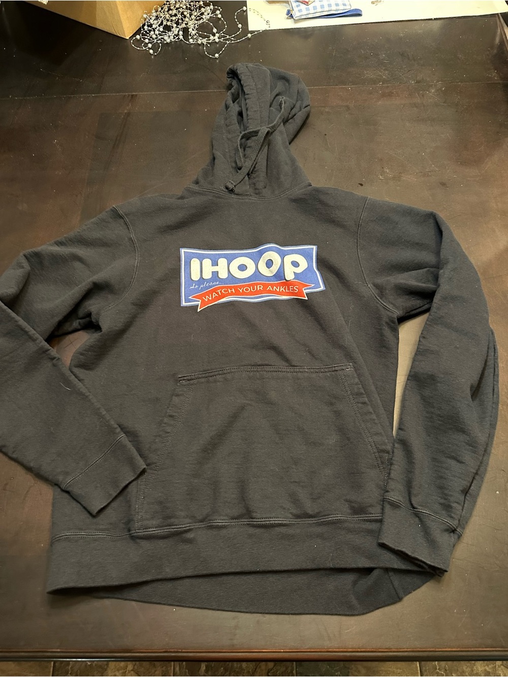 Port and Company Black Hoodie with Blue and Red IHOP-Inspired Logo